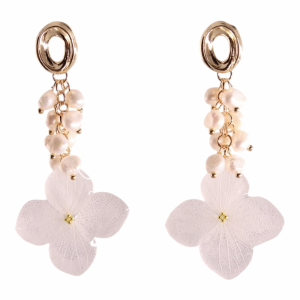 Ivory Hydrangea Earrings with Freshwater Pearls