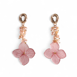 Romantic Blush Pink Hydrangea Earrings with Freshwater Pearls