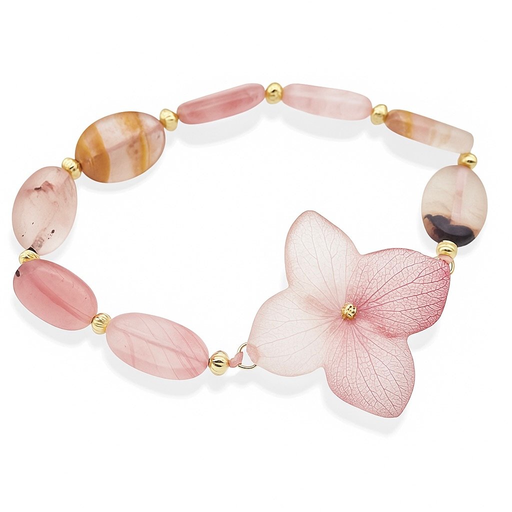 Rosy Memory — Hydrangea and cherry quartz bracelet