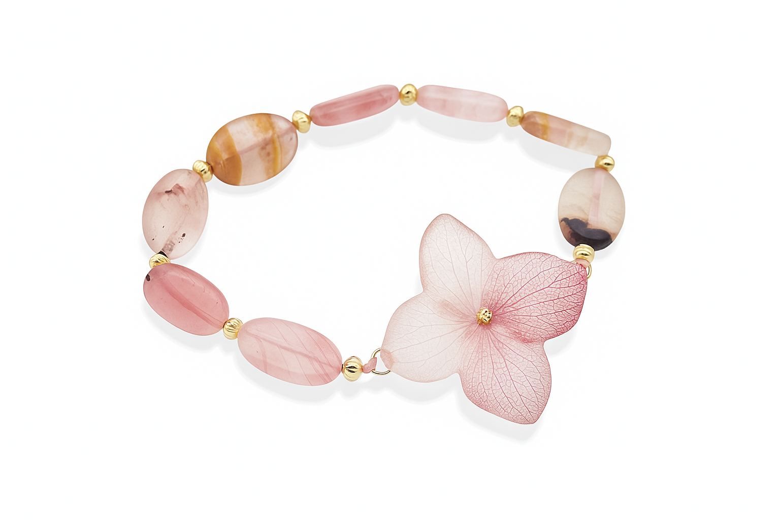 Rosy Memory — Hydrangea and cherry quartz bracelet - Image 2