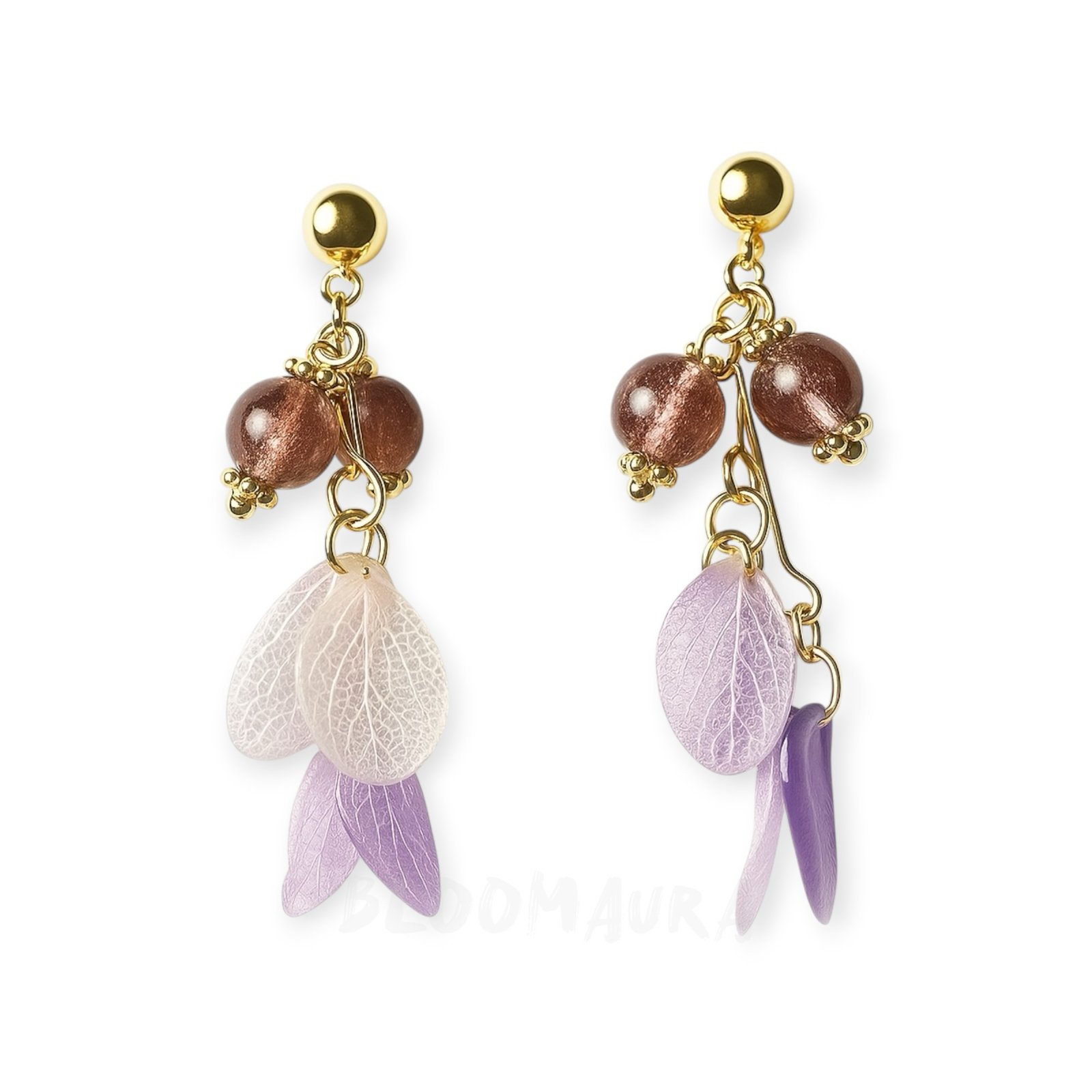 Lavender Mist – Gradient Purple Hydrangea & Sunstone Earrings