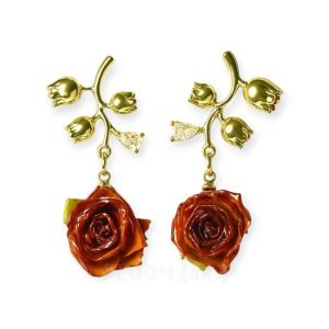 Burnt Amber – Real Rose & Gilded Vine Earrings