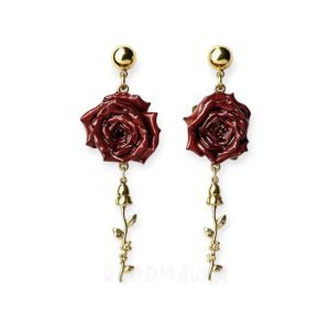 Amber Bloom – Real Rose & Droplet Vine Earrings