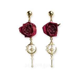 Rosy Moonlight – Real Rose & Moon Charm Earrings