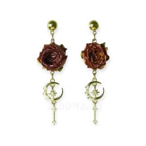 Amber Constellation – Real Rose & Moon Charm Earrings