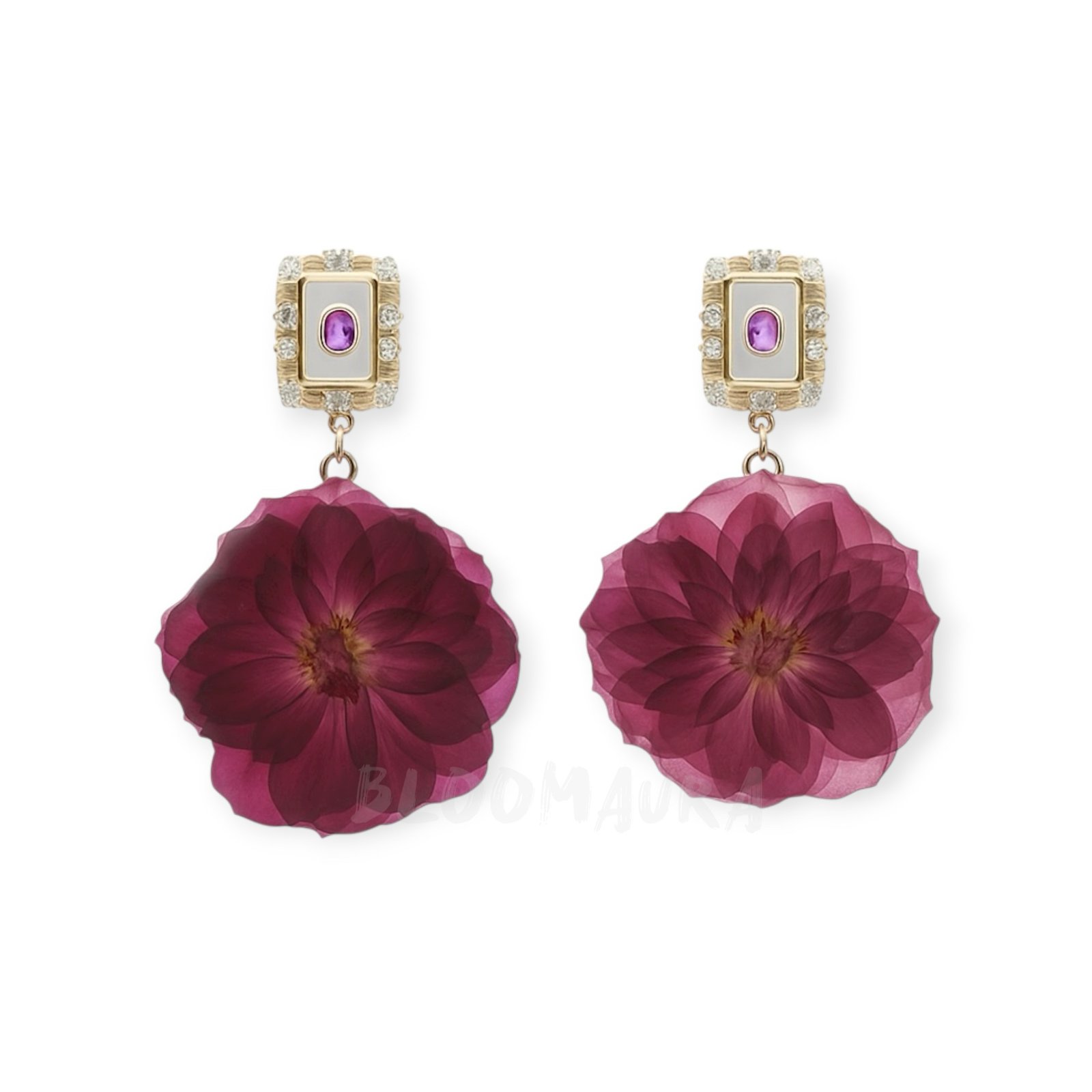 Twilight Rose – Pressed Rose & Amethyst Earrings