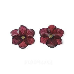 Ruby Bloom – Real Hydrangea Stud Earrings
