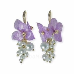 Lilac Bloom – Real Hydrangea Cluster Pearl Earrings