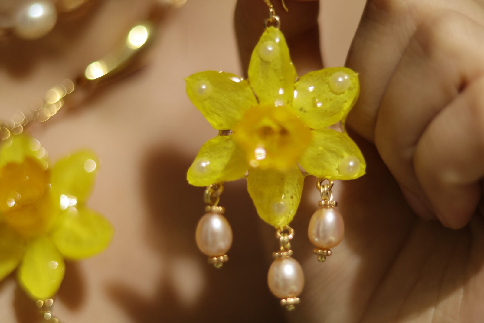 Sunlit Bloom – Yellow Daffodil Earrings - Image 2