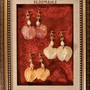 BOUGAINVILLEA LANTERN & FRESHWATER PEARL GOLD EARRINGS