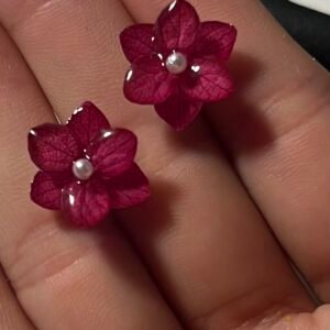 Real hydrangea Red Earrings