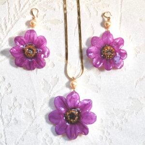 Real Dahlia Earrings and Necklace Set