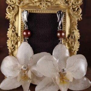 Phalaenopsis Orchid Drop Earrings — Vintage Cream (Freshwater Pearl)