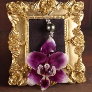 Phalaenopsis Orchid Pendant Necklace — Magenta Plum (Silver Chain)
