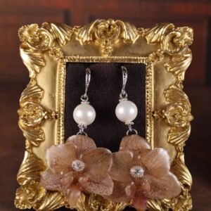 Phalaenopsis Orchid Drop Earrings — Golden Blush (South Sea Shell Pearl)