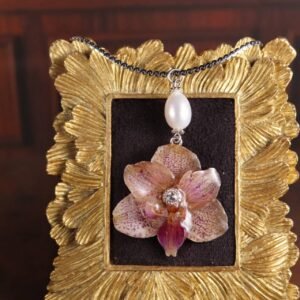 Phalaenopsis Orchid Pendant Necklace — Rosy Sand (South Sea Shell Pearl)