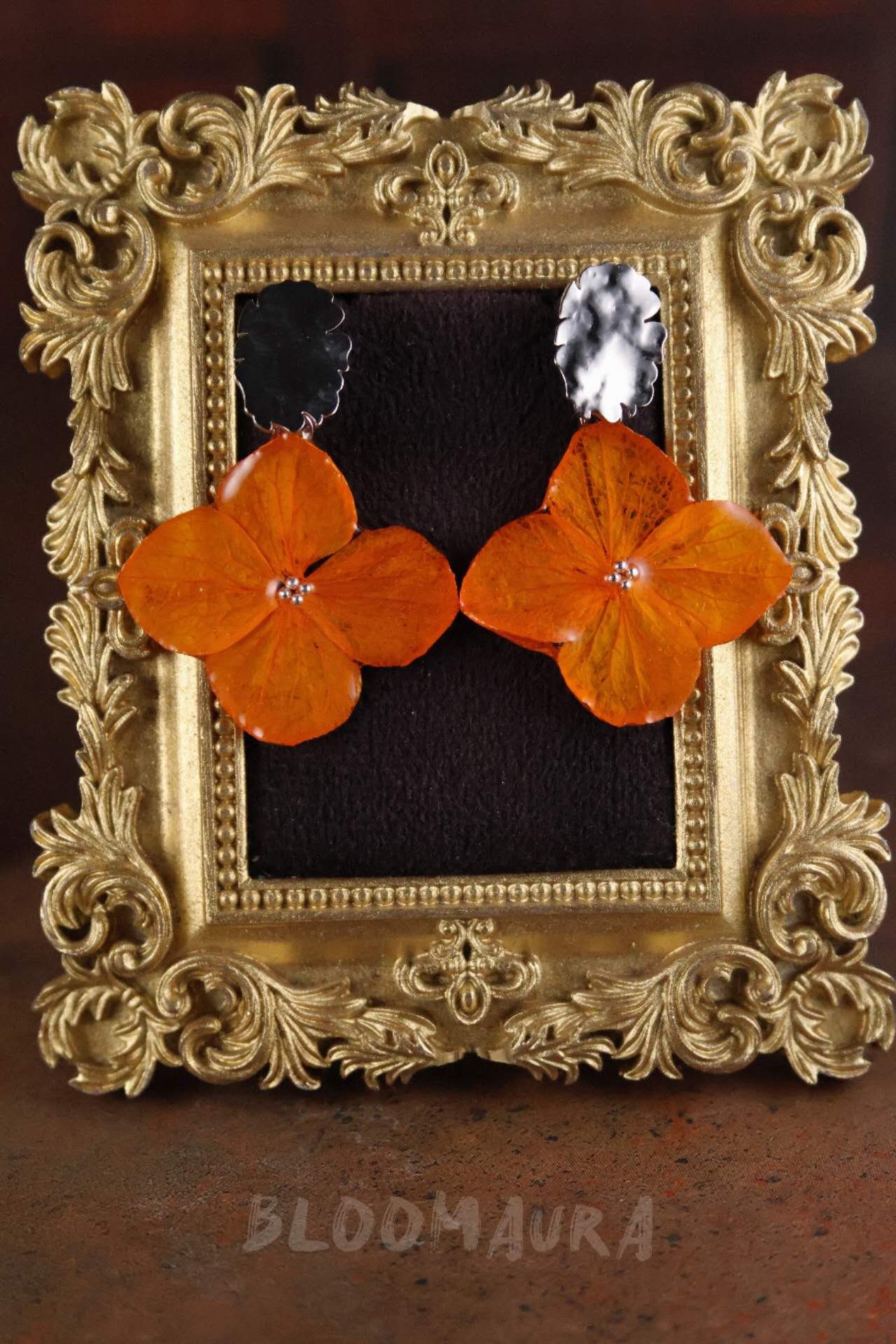 Hydrangea Drop Earrings — Amber Orange