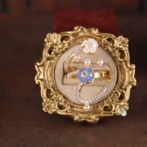 Forget-Me-Not Double Band Ring — Gold, White & Blue