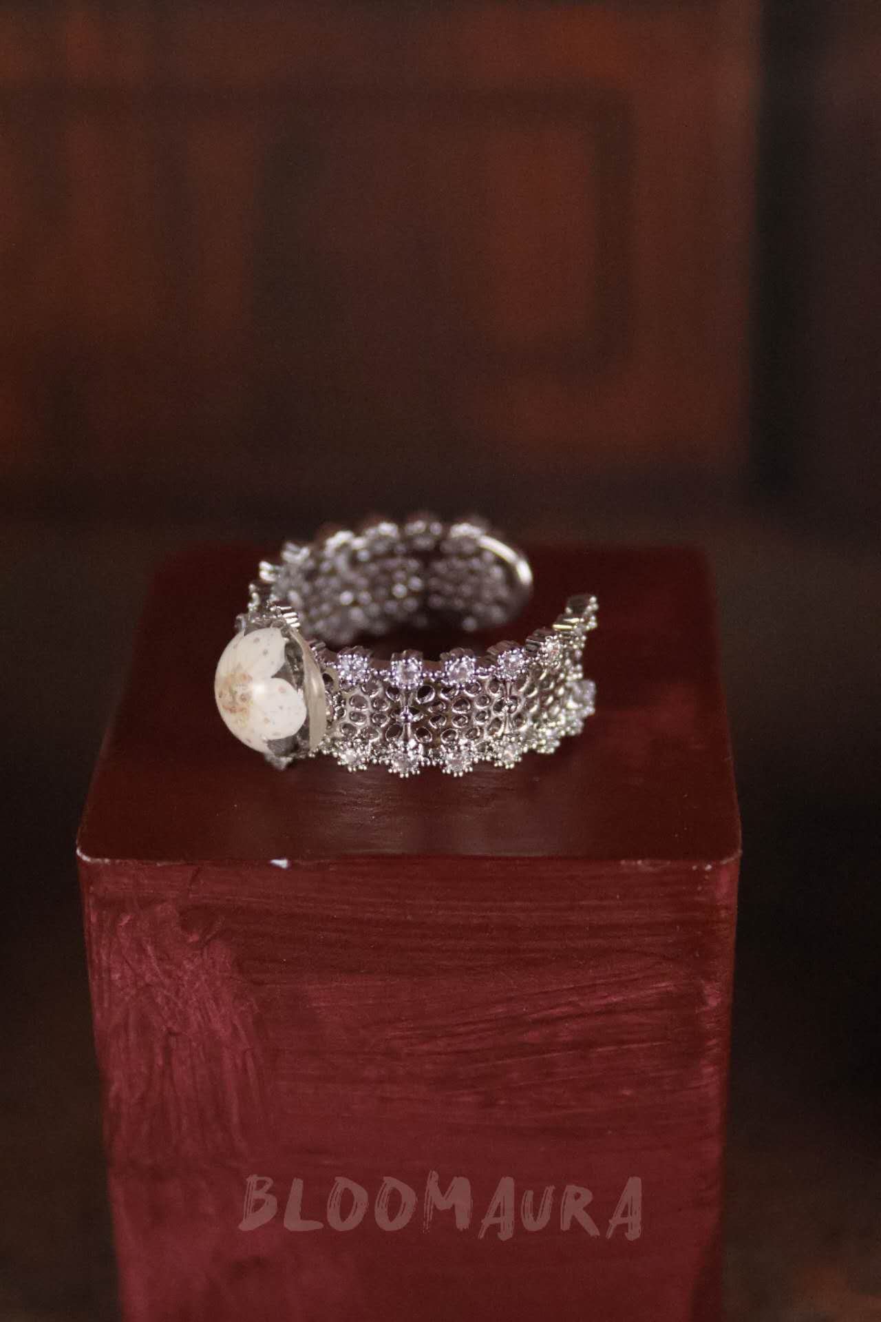 Forget-Me-Not Ring — Silver & White, Adjustable - Image 2