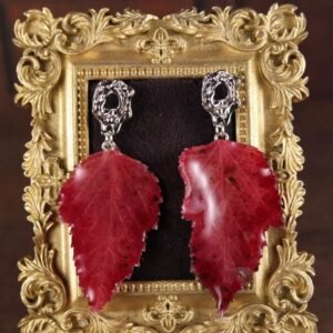 Autumn Leaf Drop Earrings — Crimson Red